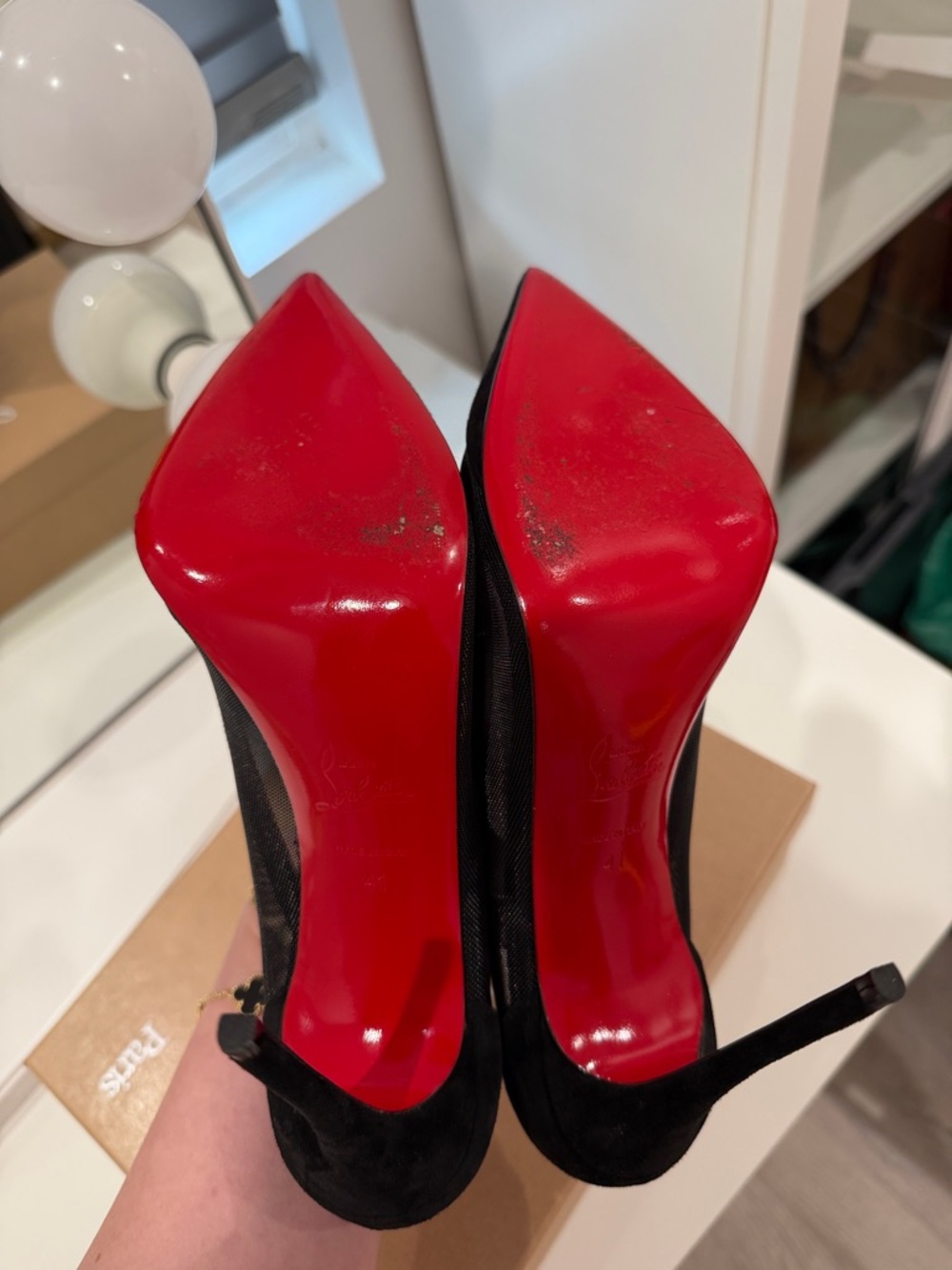 Christian Louboutin Black Mesh & Suede Pointed Pumps - Picture 3 of 6